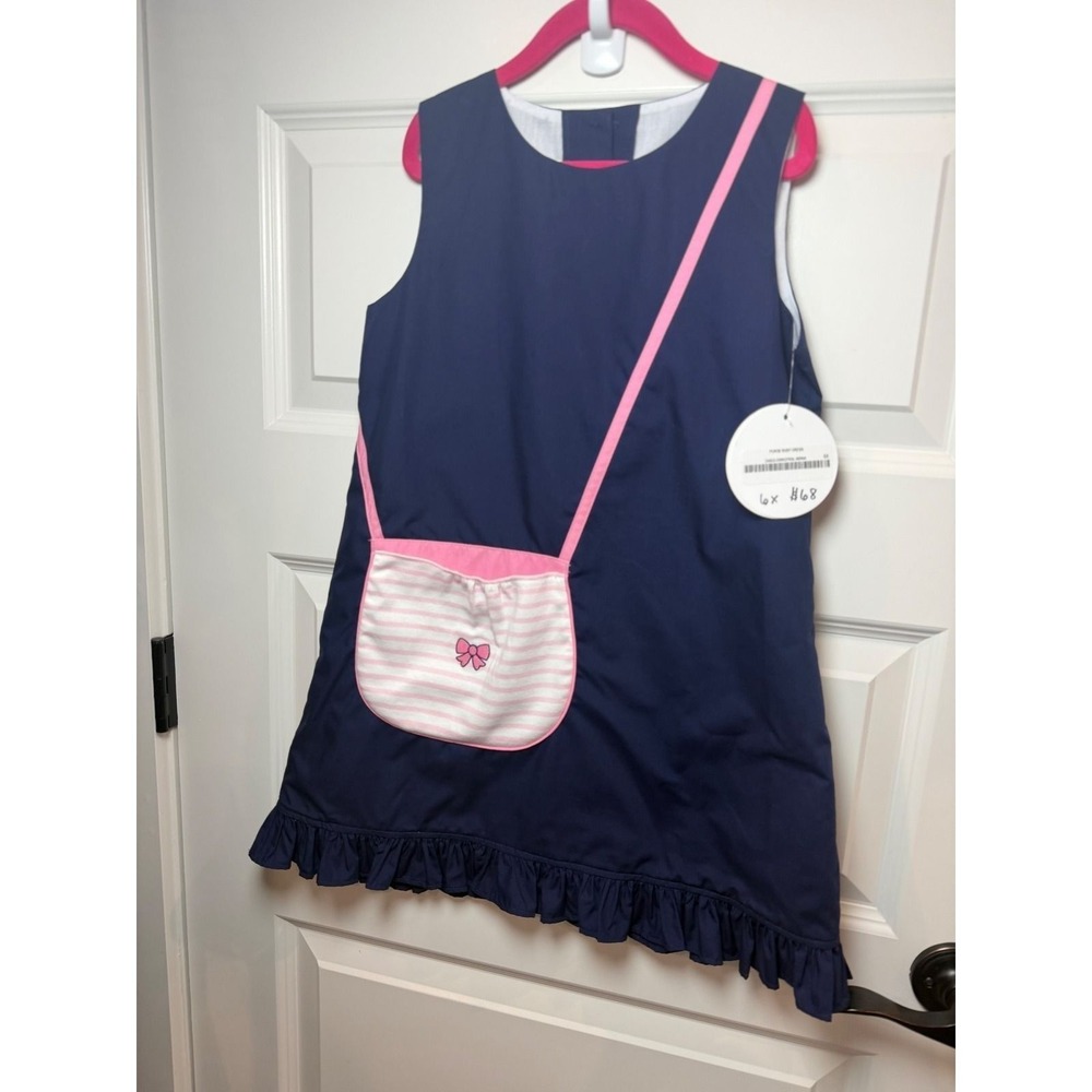 Zuccini Kids Purse Ruby Dress Navy Blue Pink Ruffle 6X ZAB22-DRRGPRSL-WBNA NEW